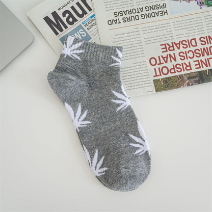 1pair Men's Leaf Pattern Ankle Sock For Spring Summer And Autumn outdoor Waering