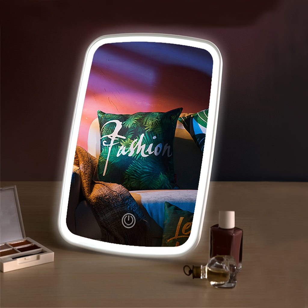 1pc LED Makeup Mirror with 3-Color Lighting (White/Natural/Warm Light), Adjustable Brightness, Touch Switch, USB Rechargeable, Portable Foldable Design, Polished Glass Surface & Floral Theme - Compact Travel-Friendly Vanity M - The Superior Findings Depot