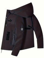 Men's Trendy Sporty Hooded Jacket - Geometric Pattern Bomber