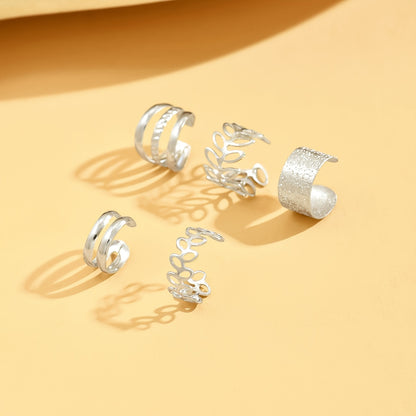 [5pcs/set Elegant Ear Cuff Set] 5pcs/set Trendy Elegant Design Ear Cuff Set Classic Elegant Style Women's Ear Bone Clip Set No Piercing Clip On Earrings Leaf Shaped Circle Stacked Shaped