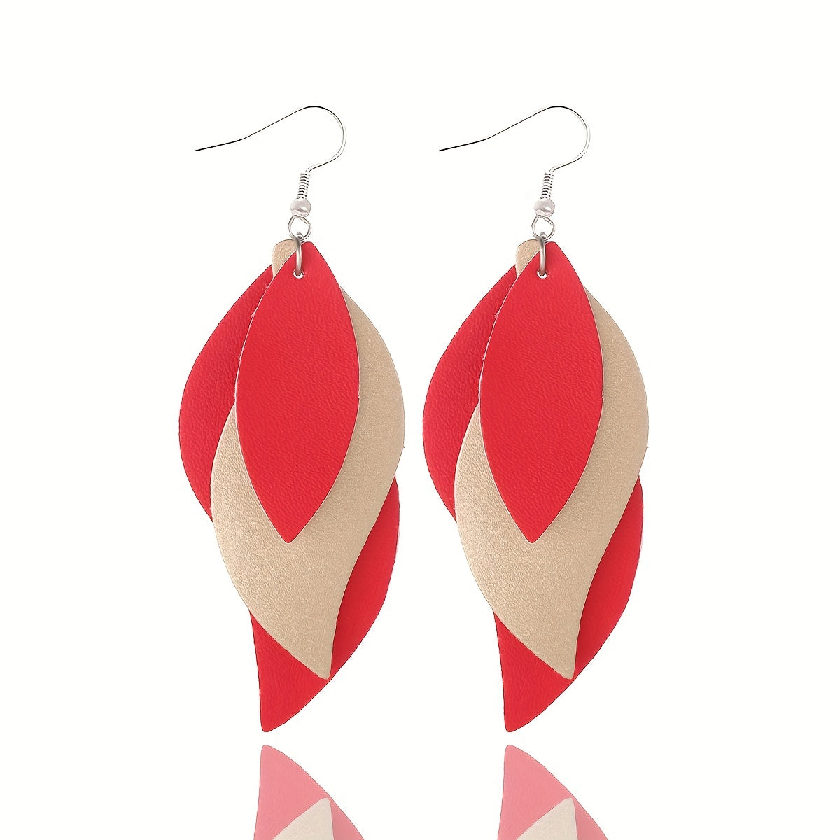 [3-layer Retro Dangle Earrings Gift] 3-layer Leaf Design Retro Dangle Earrings PU Leather Exquisite Gift For Women Daily Casual