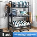 2025 Two/Three-Tier Carbon Steel Dish Rack with Drain Board, Cutlery Holder and Cup Hook - Space-Saving for Kitchen Countertop Storage - Black, No Electricity Required, Dish Drying Rack | Smooth Black Surface | Durable Kitche - The Superior Findings Depot
