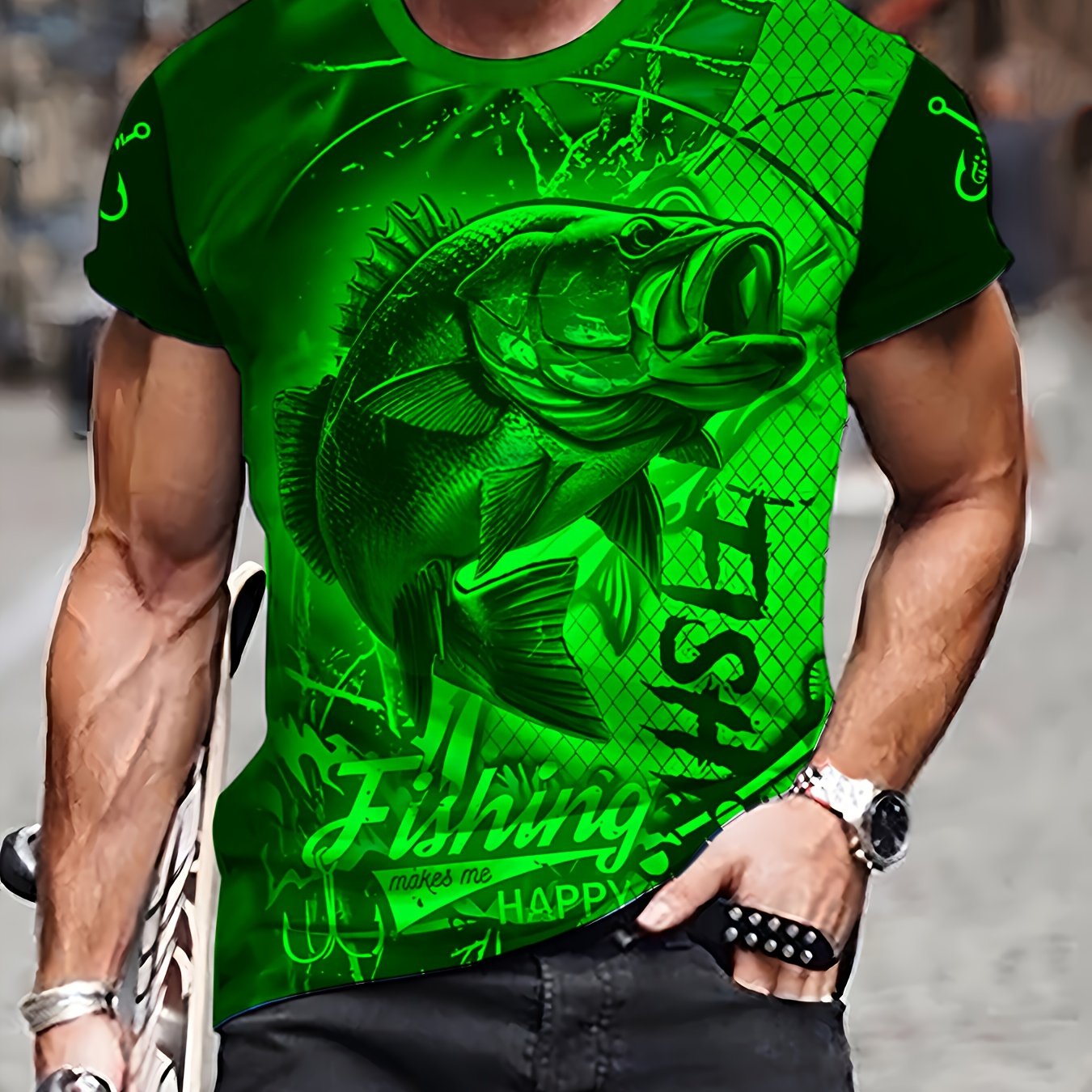 Men'S 3D Printed Fish T-Shirt | Suitable for Summer Outdoor Activities, Fishing, and Cycling | Crew Neck, Regular Fit, Slight Stretch Fabric