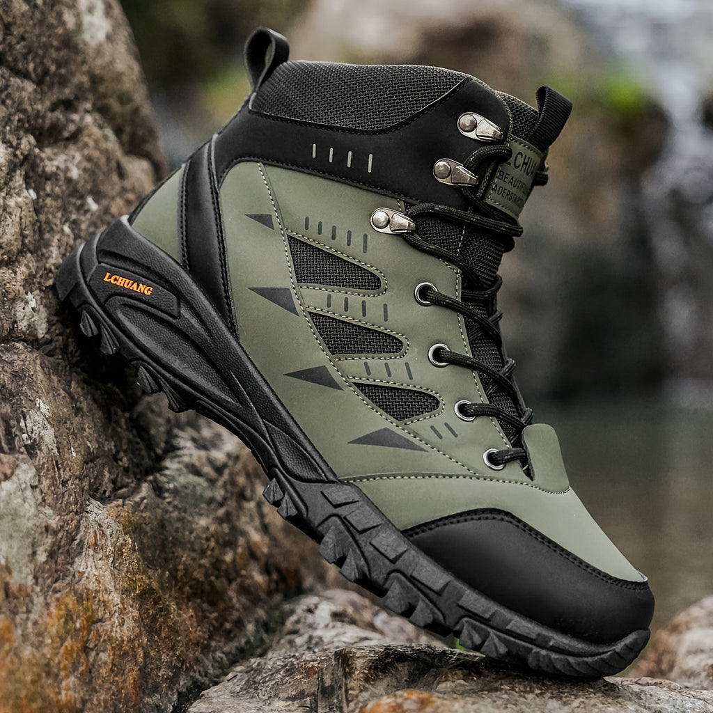 Heavy-Duty High-Top Outdoor Boots - Olive Green/Grey All-Terrain