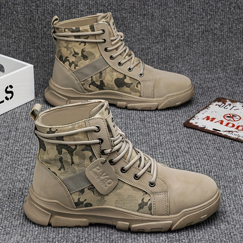 Men's Boots - Fashionable Camouflage Mid-High Top Thick Sole