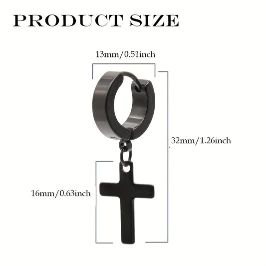 2pairs Simple Cross Ear Buckle Earrings, Men's Stainless Steel Ear Clip Earrings