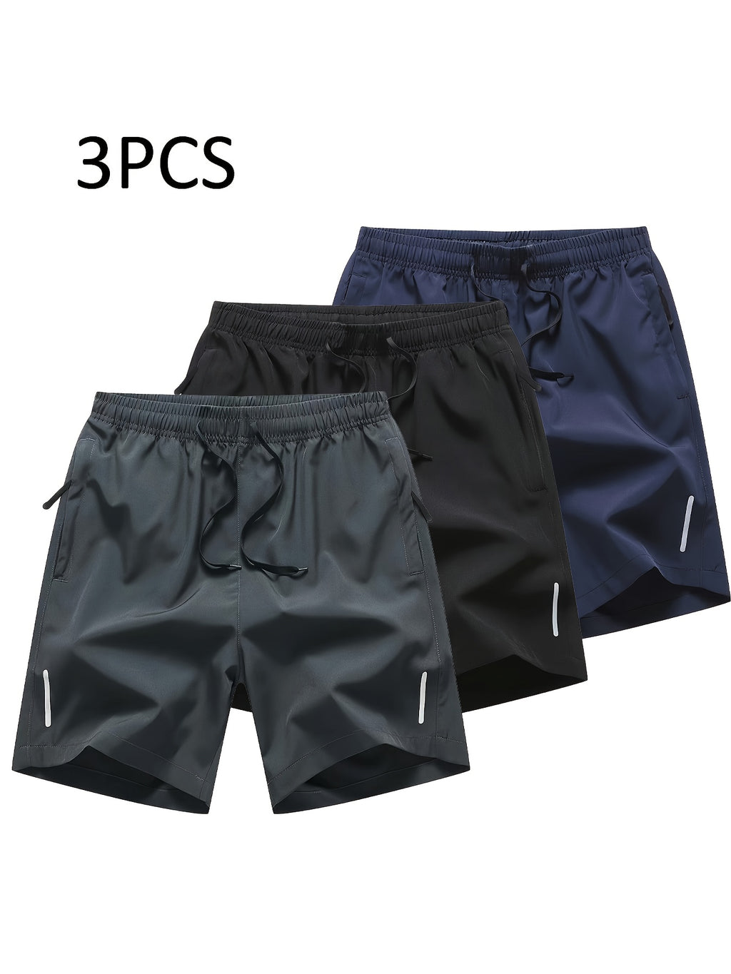 3pcs Men'S Summer Sports Shorts - Breathable Quick-Dry Fabric, Drawstring Waist with Zipper Pockets, Lightweight & Comfortable for Running, Hiking, Outdoor Activities - Black, Navy Blue, Dark Gray - Perfect Gift for Active Me - The Superior Findings Depot