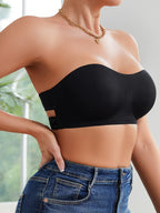 Seamless Strapless Bandeau Bra for Women - Anti-Slip, Cross-Back Design with Side Closure, Wireless & Padded - Comfortable Nylon Blend, Removable Pads for Casual Wear, Plus Size Bra - The Superior Findings Depot