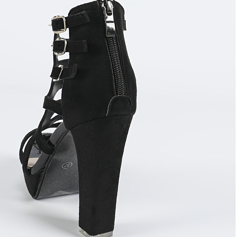 Fashion Block Heel Cutout Peep Toe Sandals, Buckle Platform Versatile Daily Nightclub Style Shoes for Women - The Superior Findings Depot