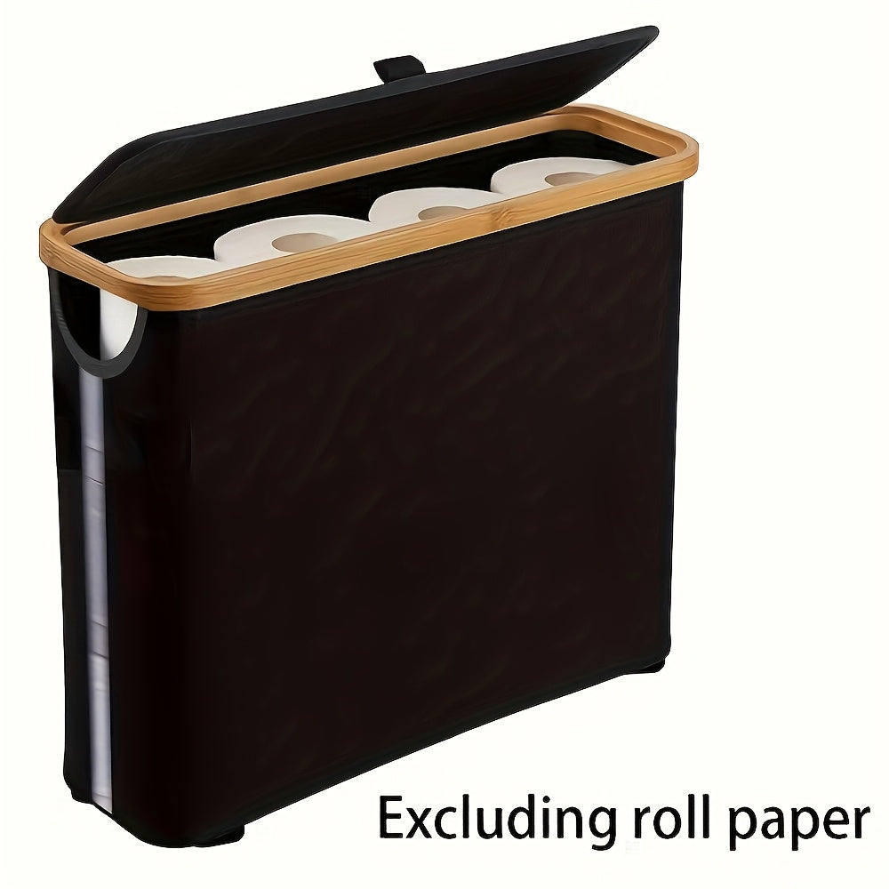 Large Capacity Toilet Paper Holder with Lid - Foldable Wood Frame
