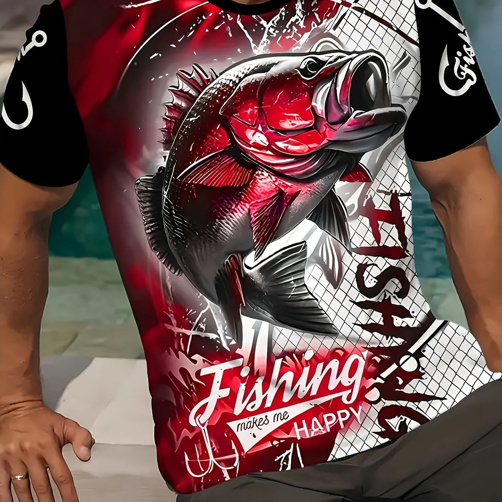 Men's Fishing Enthusiast T-Shirt - Fish Hook & Bass Graphic