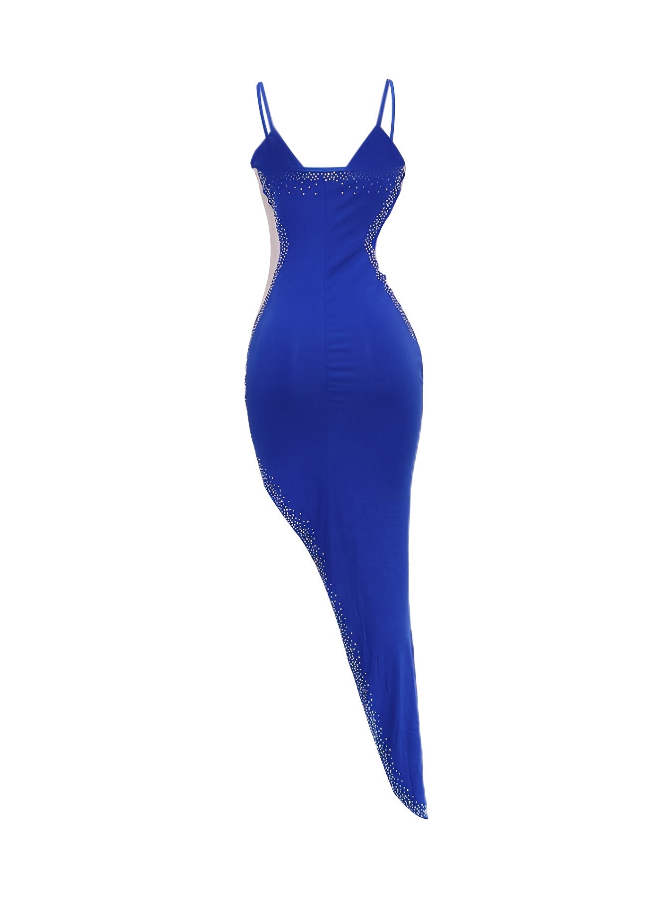 Solid Rhinestone Asymmetrical Sleeveless Dress, Sexy Off Shoulder Split Maxi Dress, Women's Clothing