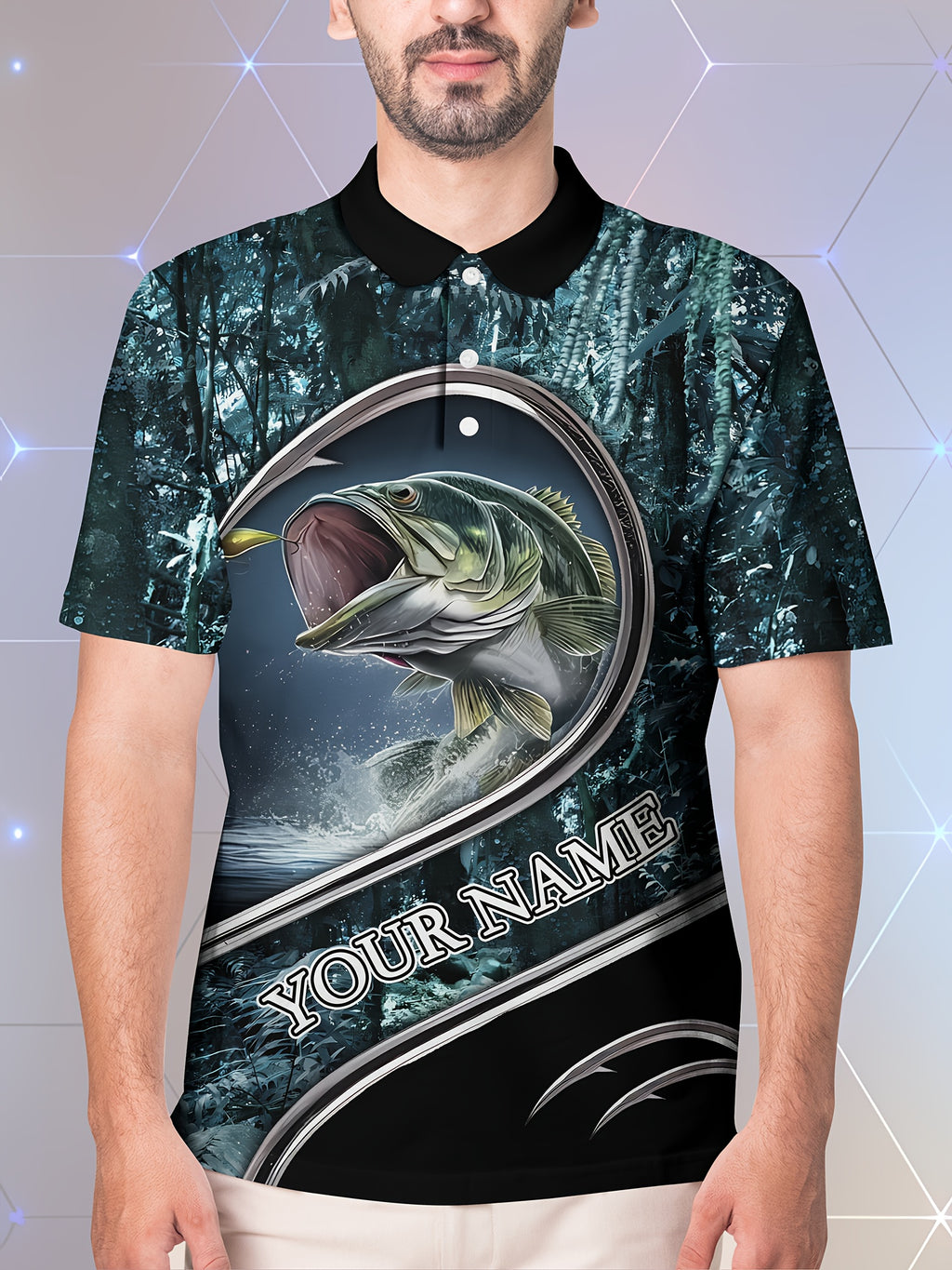 Customizable Men's Summer Polo - Tropical Fishing & Hook 3D Print
