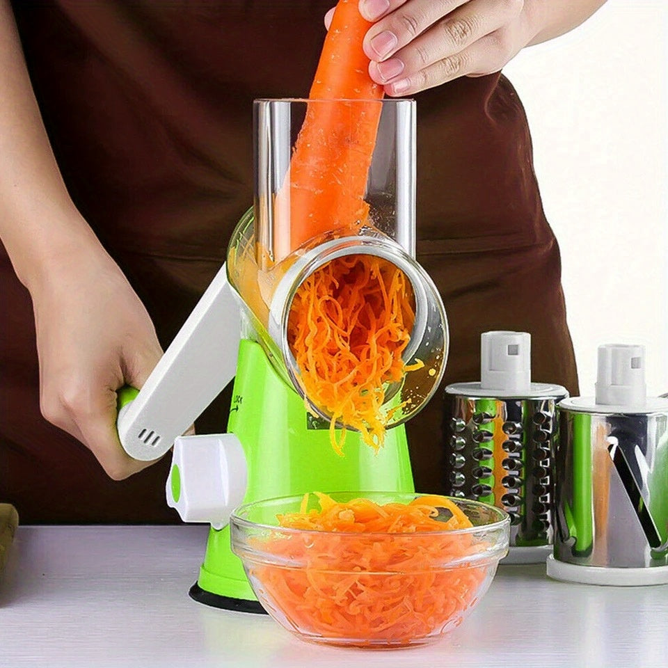 Professional Tabletop Rotary Cheese Grater - 3 Interchangeable Blades