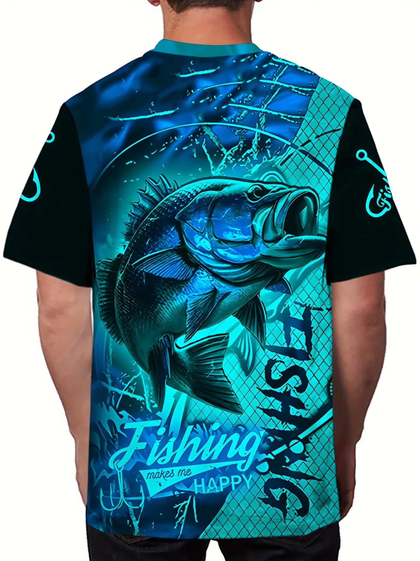 Men'S 3D Printed Fish T-Shirt | Suitable for Summer Outdoor Activities, Fishing, and Cycling | Crew Neck, Regular Fit, Slight Stretch Fabric