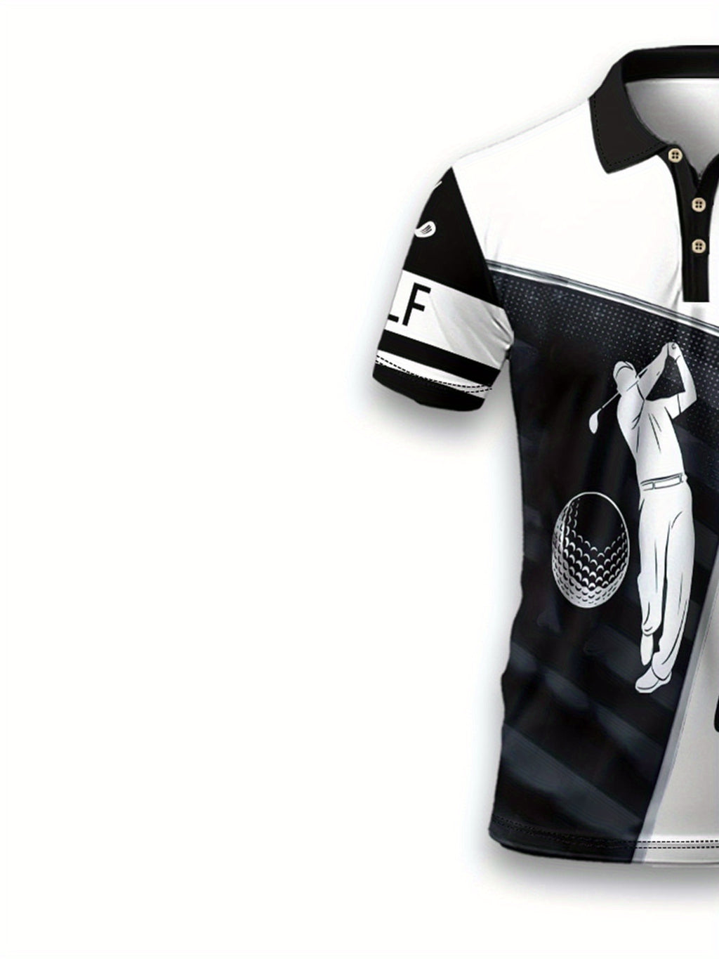 Men's Summer Casual Golf Shirt - Breathable Short Sleeve with Golf Club & Ball Graphic Print, Contrast Stripe Collar, Regular Fit for Outdoor Sports & Casual Wear, Golf Shirt, Smooth Texture Fabric