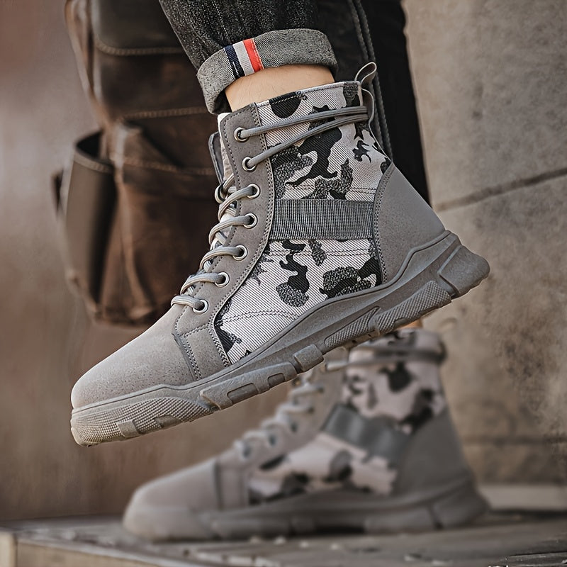 Men's Boots - Fashionable Camouflage Mid-High Top Thick Sole