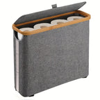 Large Capacity Toilet Paper Holder with Lid - Foldable Wood Frame