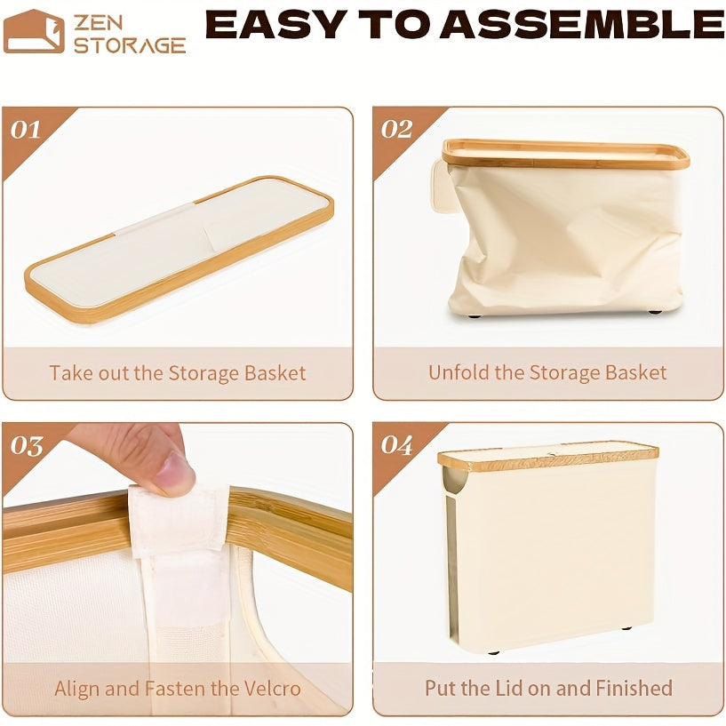 Large Capacity Toilet Paper Holder with Lid - Foldable Wood Frame