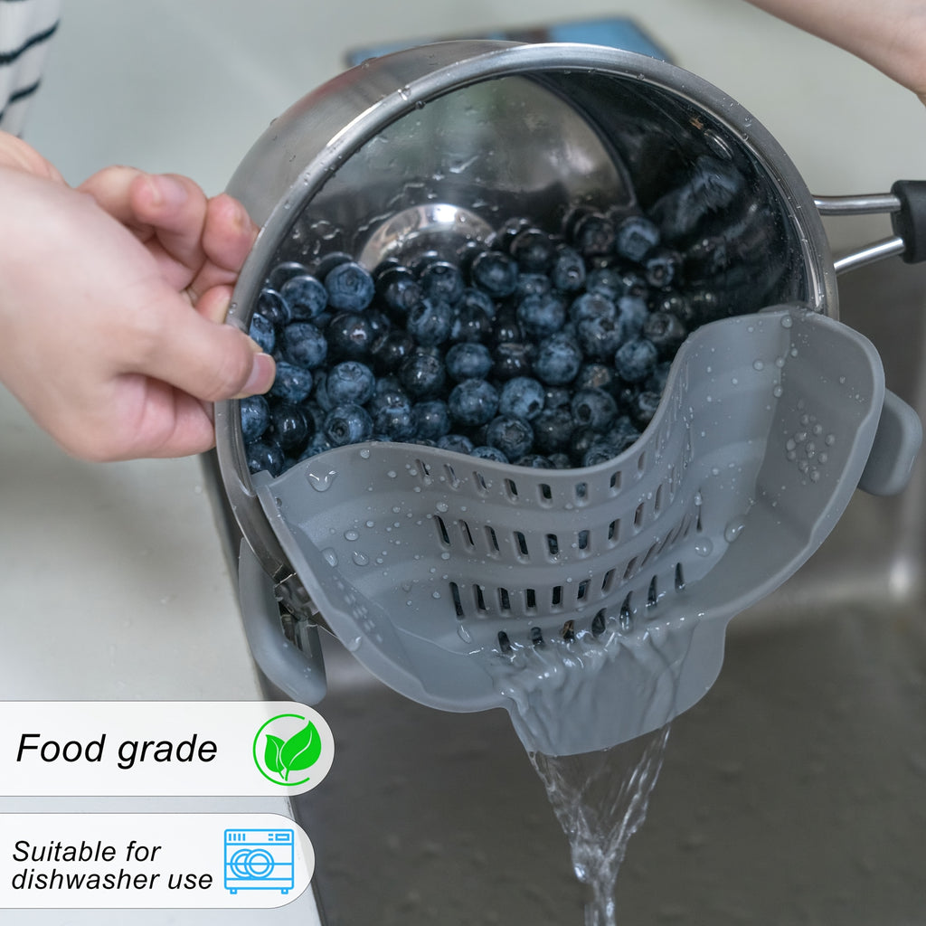 1pc ABERZEY Clip-On Strainer for Pots & Pans - Durable Plastic Kitchen Colander for Pasta, Meat, Vegetables, Fruits - Easy Drainage & Compact Design, Strainer for Pasta, Vegetable Preparation, Modern Kitchenware, Efficient Dr - The Superior Findings Depot