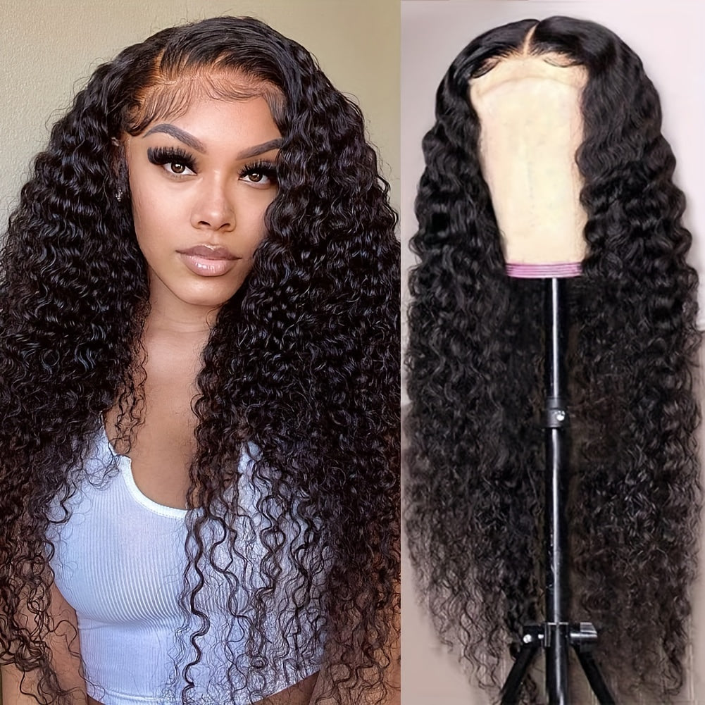 Brazilian Virgin Human Hair Wig, 150% Density Deep Wave/curly Lace Front with 4x1 Lace, Pre-Plucked Baby Hair, Natural Black Color, Breathable & Full Hairline for Virgin Hair Wigs for African - The Superior Findings Depot