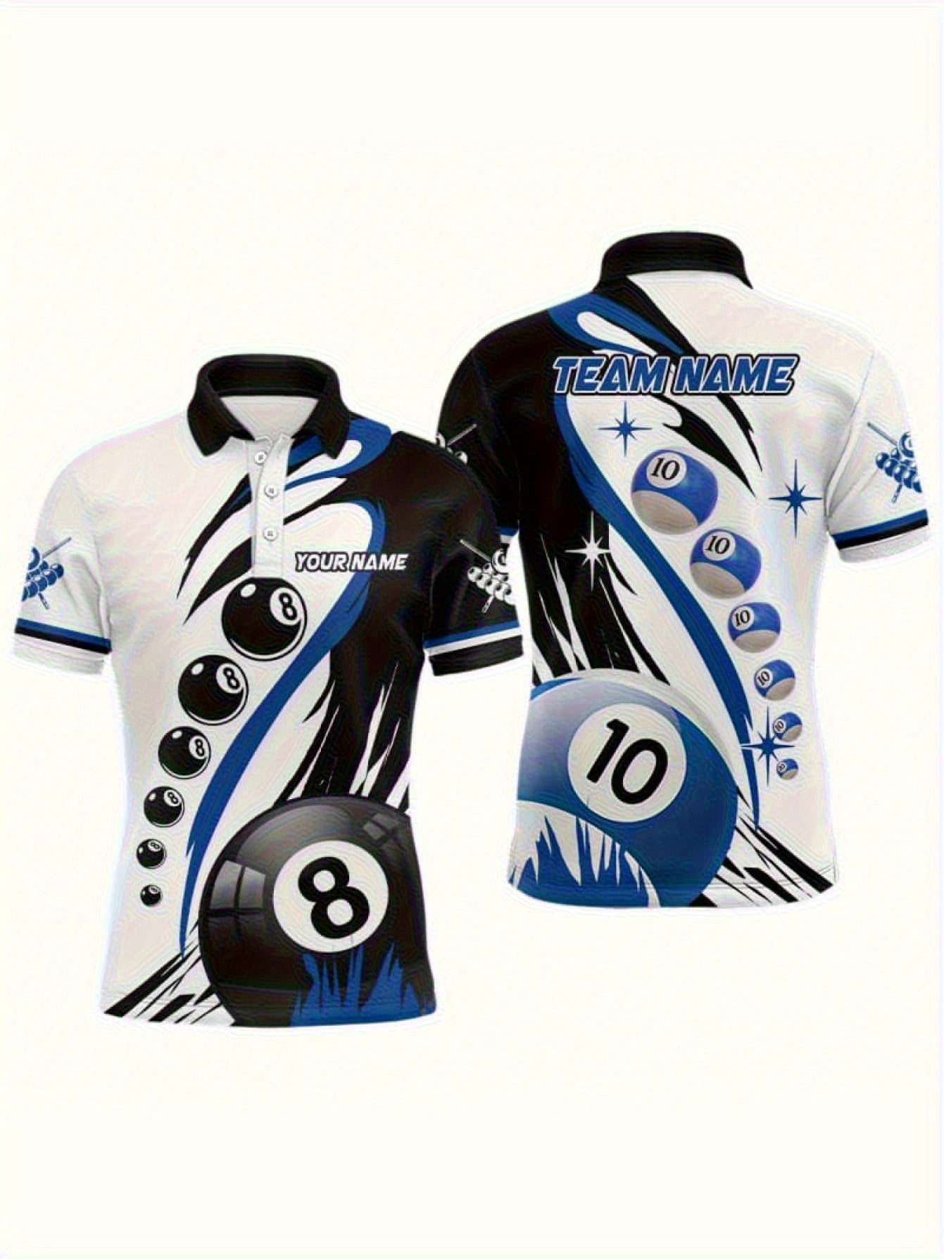 Custom Team Name & Number Men's Shirt - Billiards Design