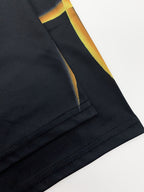 Men's Short-Sleeve Shirt with Golden Cross Graphic - Black Polyester Casual Summer Top with Zipper Detail and Vibrant Digital Print - Regular Fit for Casual Attire