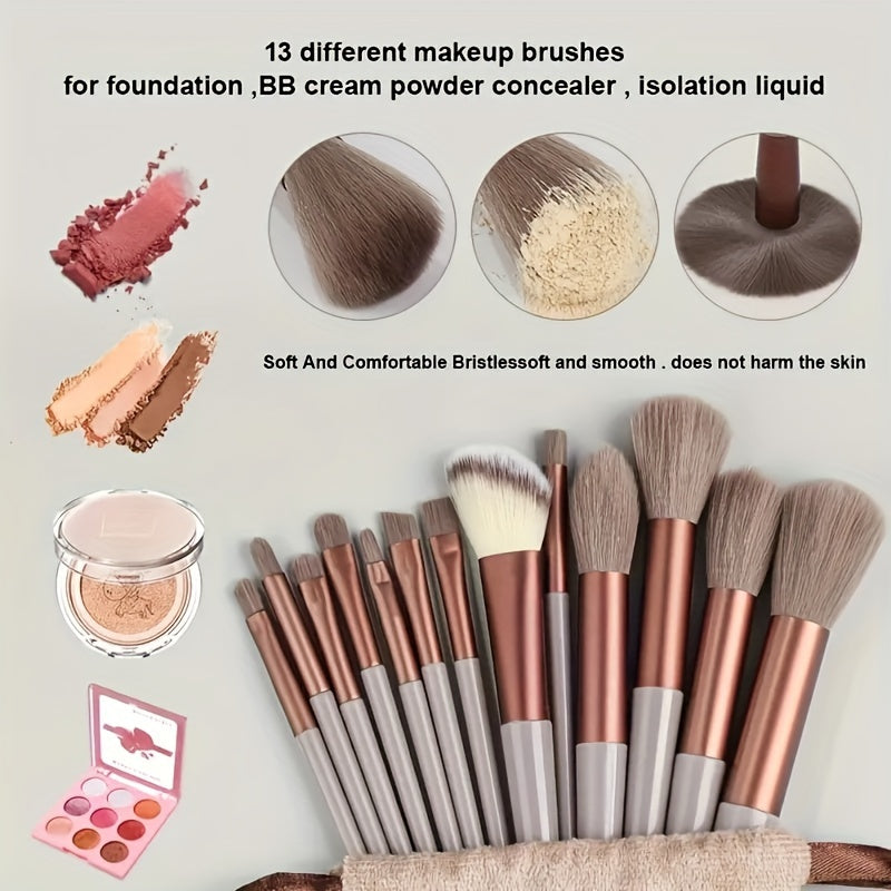 13pcs set of soft makeup brush, 8 mini brush &14 sponge set, soft makeup brush with cosmetic sponge, for makeup base pink, shadow of eyes, makeup brush for blurring Kabuki, beauty tools - The Superior Findings Depot