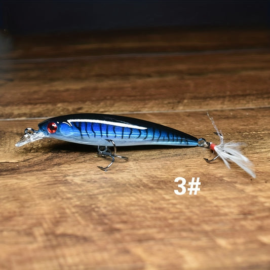1pc Realistic 3D Bionic Minnow Fishing Lure - Lifelike Laser Eyes, Soft Feather Teaser, and Sharp Treble Hook for Aggressive Strikes - 90mm, 7g Artificial Hard Bait for Outdoor Freshwater and Saltwater Fishing Adventures
