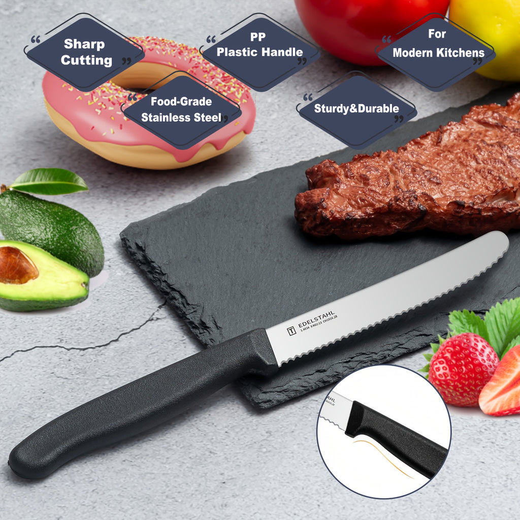 12-Piece Tomato Knife, Snack Knife, Sharp Blade, Corrugated Cut, Breakfast Knife, High Quality Stainless Steel Table Knife, Durable Bread Knife, Sharp Knife, Dishwasher Safe(Black handle) - The Superior Findings Depot