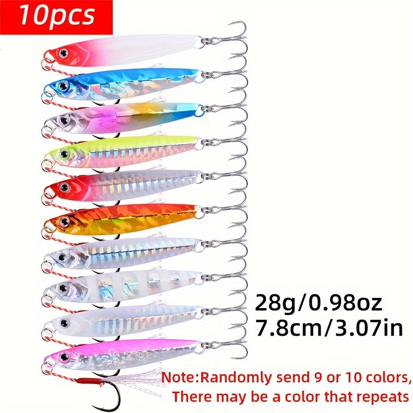10pcs Premium Metal Casting Jig Lure - Realistic Slow-Shaking Action, Perfect For Saltwater Fishing - Available In 21g, 28g, And 40g Sizes