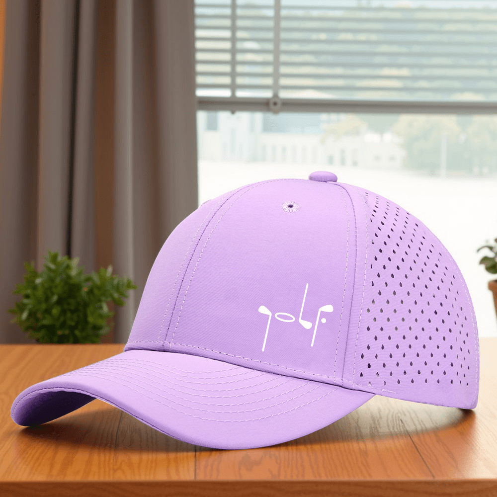 Golf-Themed 6-Panel Cap with Laser Hole Mesh Back, Quick-Dry Breathable Golf Ball & Club Print Hat, Lightweight Adjustable Buckle - 6 Colors (Black/White) for All-Season Outdoor Play, Casual Sportswear for Golfers.wov