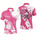 Customizable Men's Golf Polo Shirt - Pink with Black & White Print