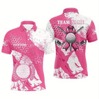 Customizable Men's Golf Polo Shirt - Pink with Black & White Print