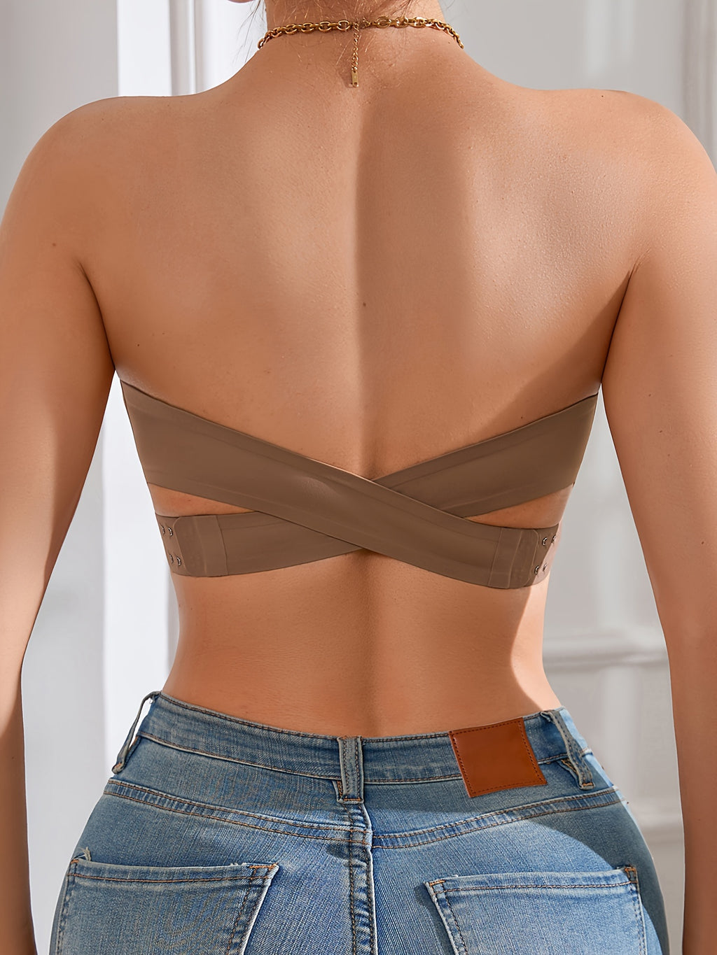 Seamless Strapless Bandeau Bra for Women - Anti-Slip, Cross-Back Design with Side Closure, Wireless & Padded - Comfortable Nylon Blend, Removable Pads for Casual Wear, Plus Size Bra - The Superior Findings Depot