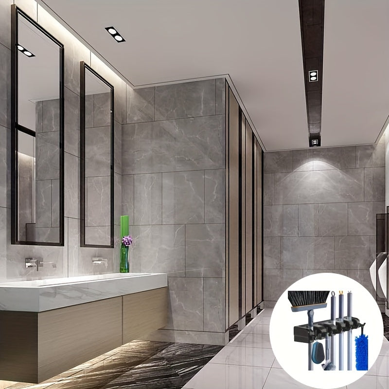 1pc Broom Holder, Wall Mounted Garden Tool Organizer, Home Laundry Room, Closet, Shed, Garage Organization And Storage Utility Rack, 5 Slots & 6 Hooks - The Superior Findings Depot