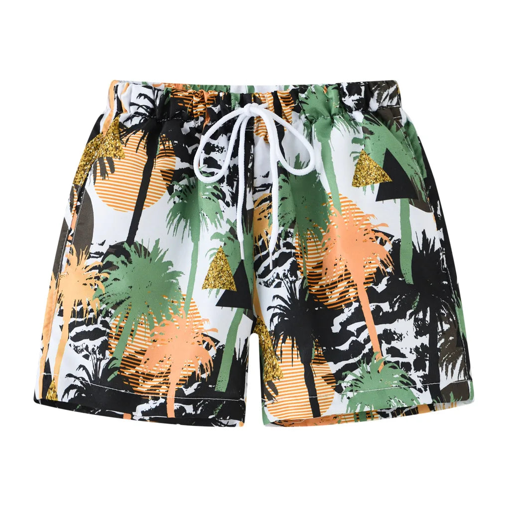 Kids Summer Cartoon Board Shorts – Boys & Girls Beach Trunks, Casual Sports Shorts, Elastic Waist, Lightweight & Breathable Cotton Blend (Ages 4–6)
