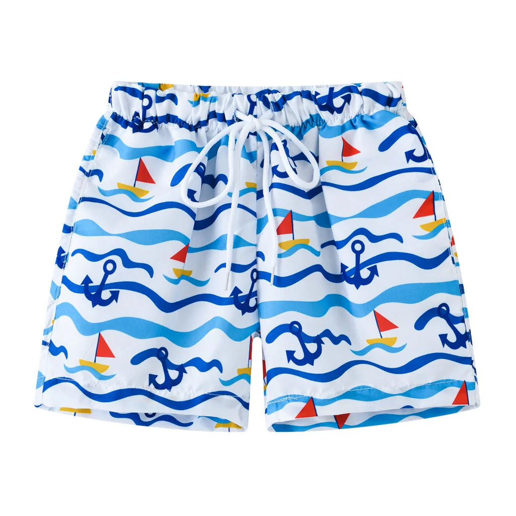 Kids Summer Cartoon Board Shorts – Boys & Girls Beach Trunks, Casual Sports Shorts, Elastic Waist, Lightweight & Breathable Cotton Blend (Ages 4–6)