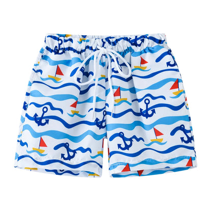 Kids Summer Cartoon Board Shorts – Boys & Girls Beach Trunks, Casual Sports Shorts, Elastic Waist, Lightweight & Breathable Cotton Blend (Ages 4–6)
