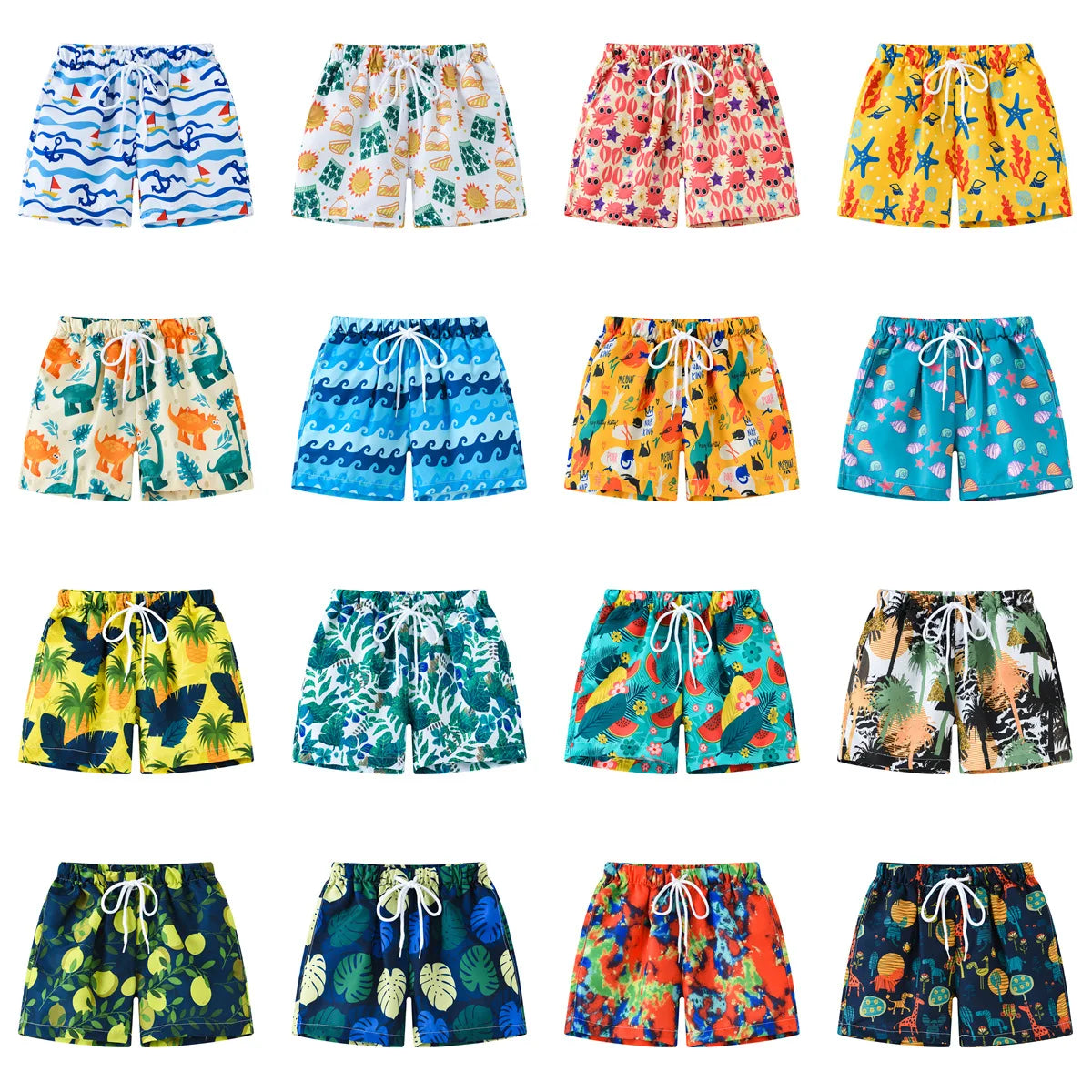 Kids Summer Cartoon Board Shorts – Boys & Girls Beach Trunks, Casual Sports Shorts, Elastic Waist, Lightweight & Breathable Cotton Blend (Ages 4–6)