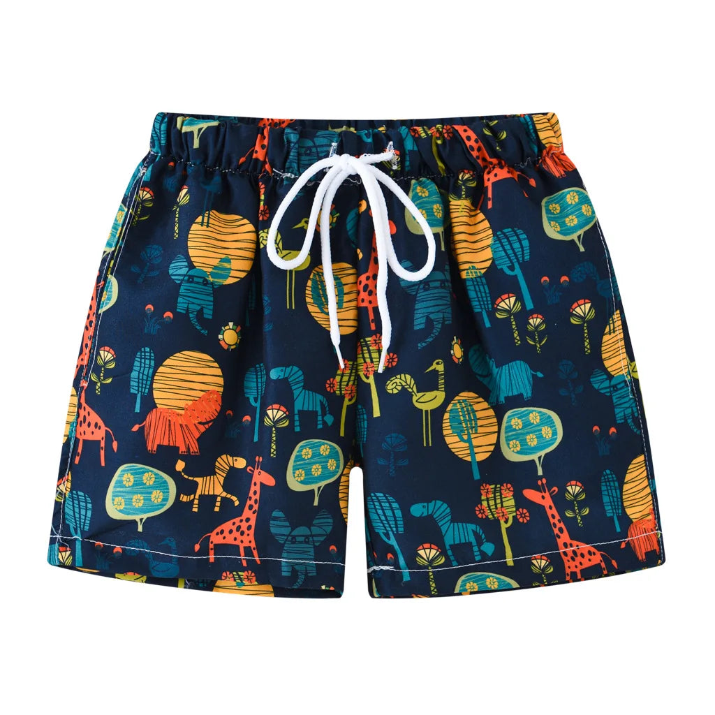 Kids Summer Cartoon Board Shorts – Boys & Girls Beach Trunks, Casual Sports Shorts, Elastic Waist, Lightweight & Breathable Cotton Blend (Ages 4–6)