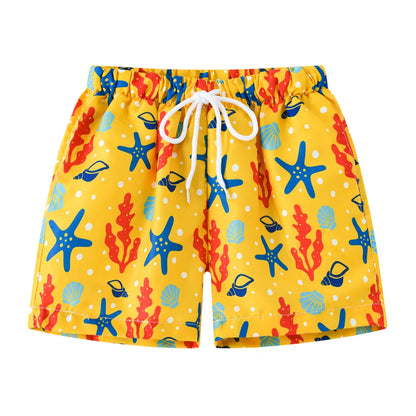 Kids Summer Cartoon Board Shorts – Boys & Girls Beach Trunks, Casual Sports Shorts, Elastic Waist, Lightweight & Breathable Cotton Blend (Ages 4–6)