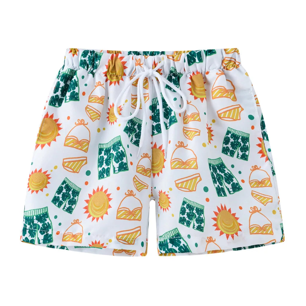 Kids Summer Cartoon Board Shorts – Boys & Girls Beach Trunks, Casual Sports Shorts, Elastic Waist, Lightweight & Breathable Cotton Blend (Ages 4–6)