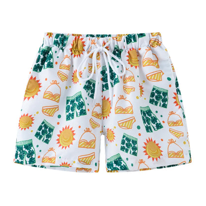 Kids Summer Cartoon Board Shorts – Boys & Girls Beach Trunks, Casual Sports Shorts, Elastic Waist, Lightweight & Breathable Cotton Blend (Ages 4–6)