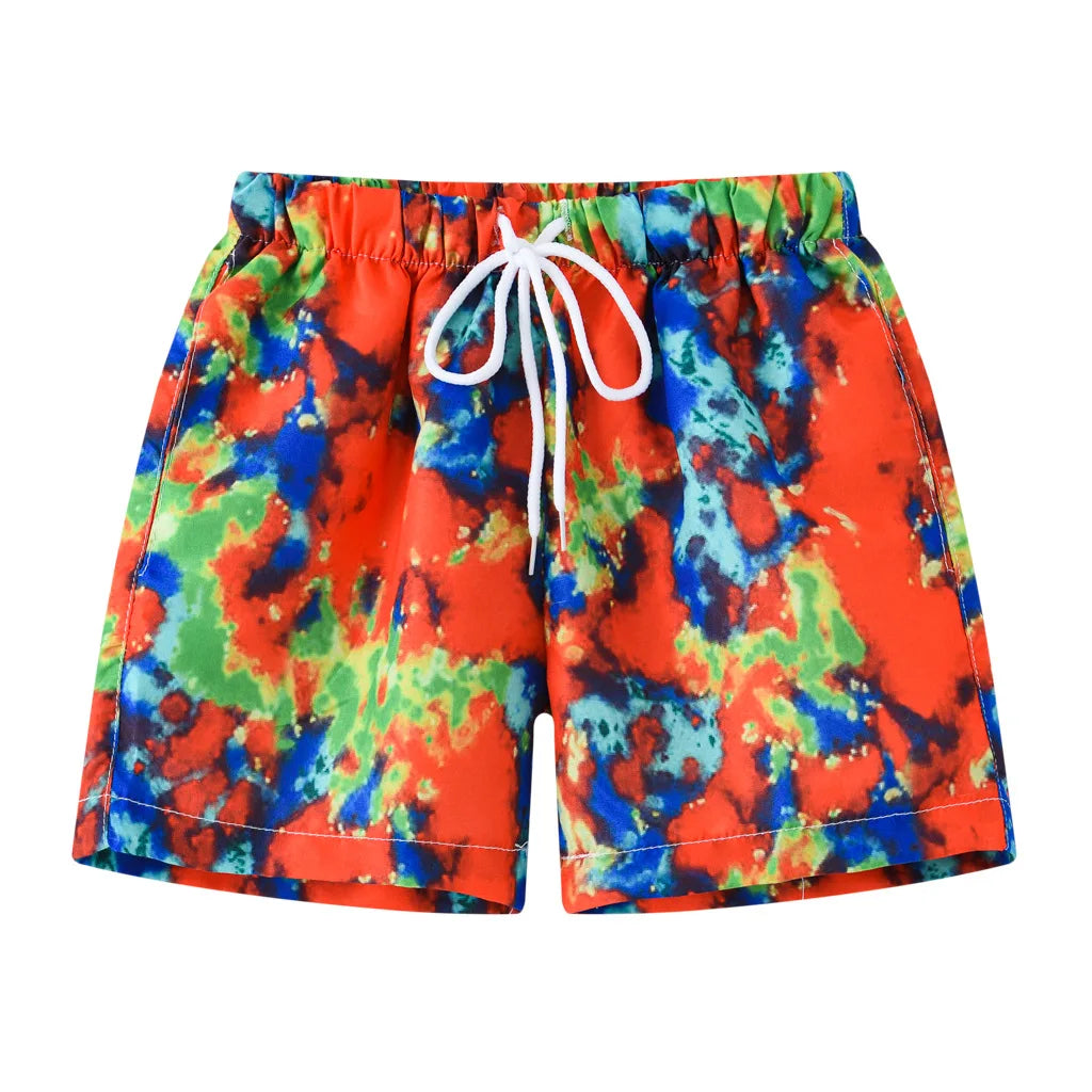 Kids Summer Cartoon Board Shorts – Boys & Girls Beach Trunks, Casual Sports Shorts, Elastic Waist, Lightweight & Breathable Cotton Blend (Ages 4–6)