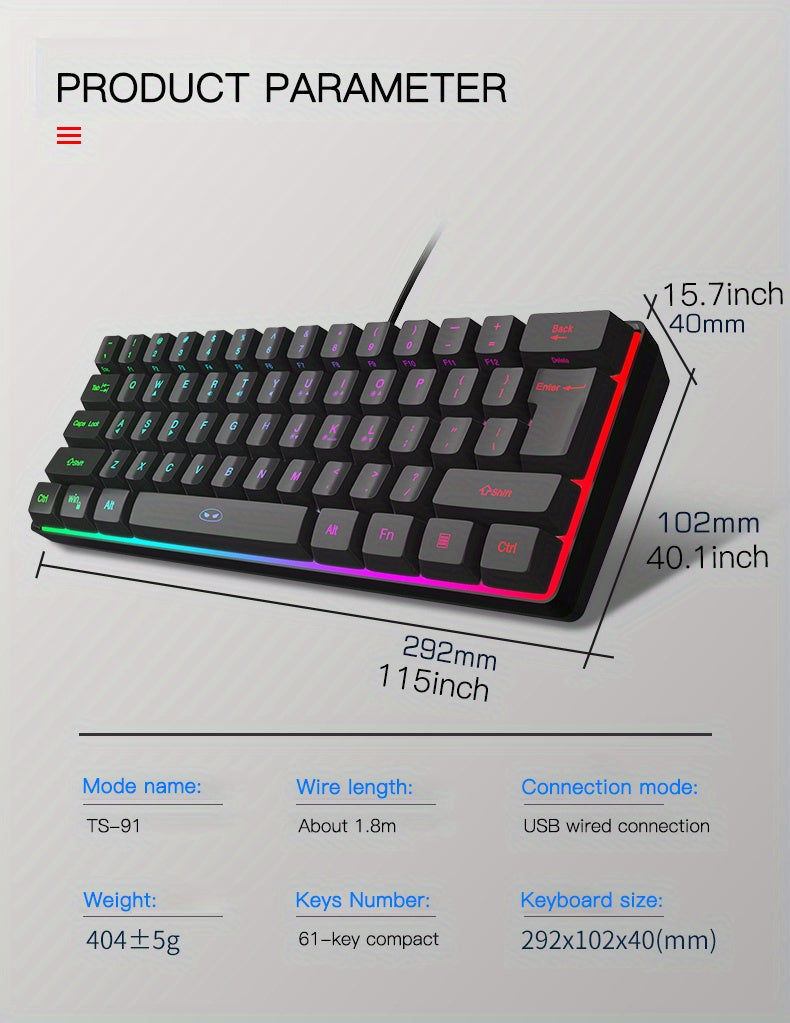MageGee Mini 60% Gaming/Office Keyboard, Keycap Type Wired RGB Backlit Compact Computer Keyboard for Windows/Mac/Laptop, Laptop Accessory, Modern Keyboard, Sturdy Construction, Adjustable Lighting, Students - The Superior Findings Depot