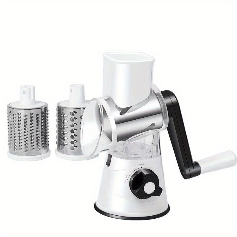 Professional Tabletop Rotary Cheese Grater - 3 Interchangeable Blades