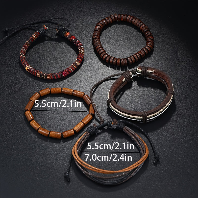 36pcs Fashion Retro Handwoven Men's Stackable Bracelet Set,  Fashion Statement, Vintage Style, Durable Material, Trendy Bracelets, Stylish Men - The Superior Findings Depot