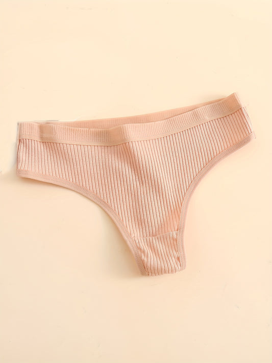 6pcs Seamless Ribbed Sports Thong Panties - Ultra Breathable, Comfortable, Soft Cotton Intimates for Women - Everyday Lingerie & Underwear Essentials for Active Ladies