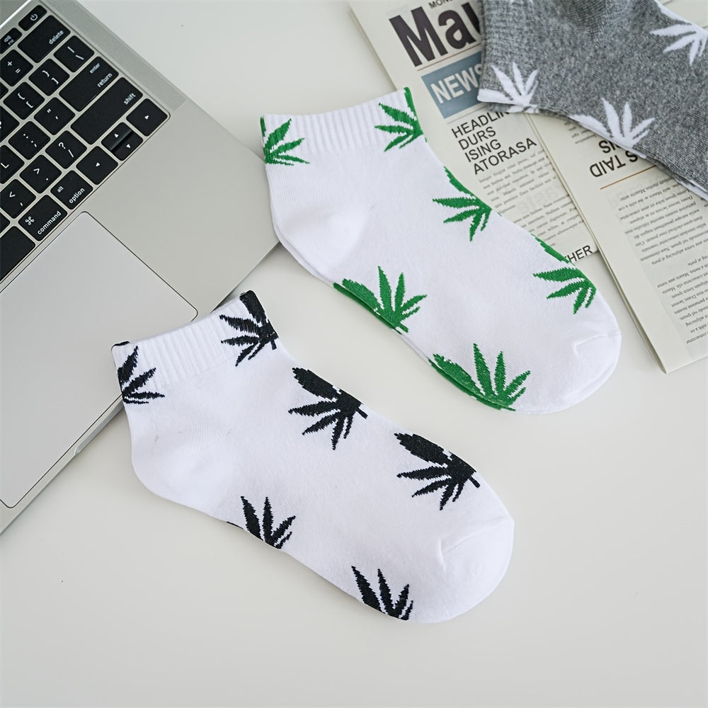 1pair Men's Leaf Pattern Ankle Sock For Spring Summer And Autumn outdoor Waering